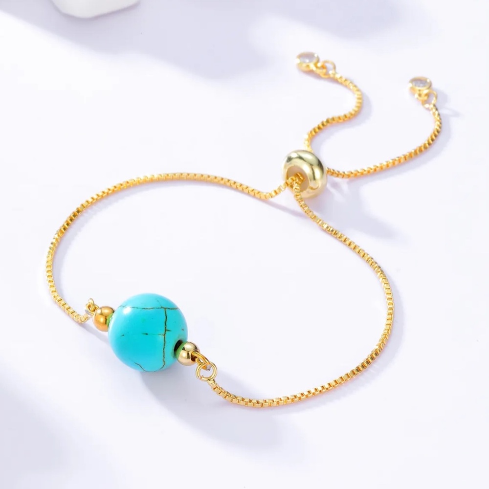 18k Gold Stainless Steel Turquoise Adjustable Bracelet